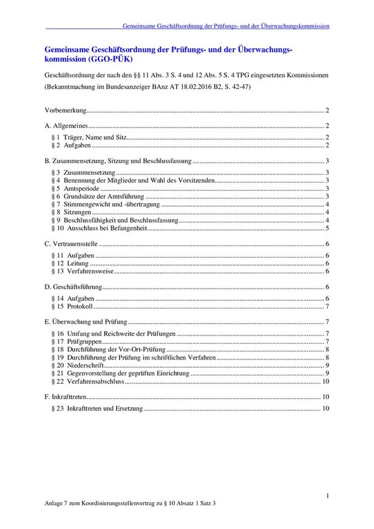 Gemeinsame Geschäftsordnung der Prüfungs- und der Überwachungskommission (GGO-PÜK)