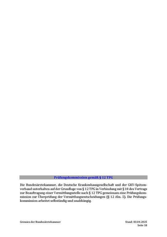 Besetzung der Prüfungskommission gemäß § 12 TPG