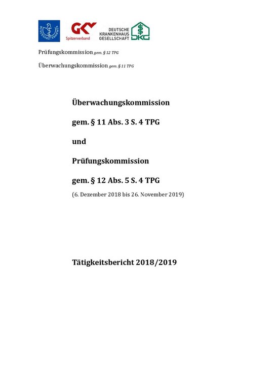 Tätigkeitsbericht 2018/2019  von Überwachungskommission und Prüfungskommission